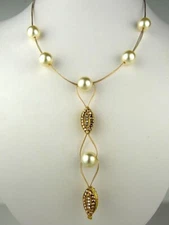 Seasonal Whispers Drop Necklace Rose Gold White Pearls Swarovski Crystals 8232
