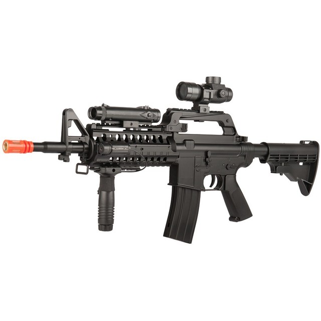 400 fps well m4 spring airsoft rifle gun w scope flashlight laser