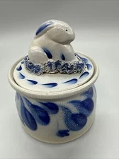 Eldrith Salt Glazed Pottery 2005 Lidded Crock With Bunny Lid Spaghetti Rare