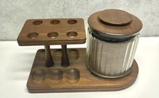 Vintage Decatur Industries Deco 6 Pipe Smoking Pipe Stand Caddy Walnut Glass Jar