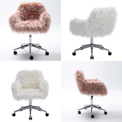Modern Faux Fur Desk Chair, Fluffy Upholstered Padded Seat, Makeup Vanity  Chair