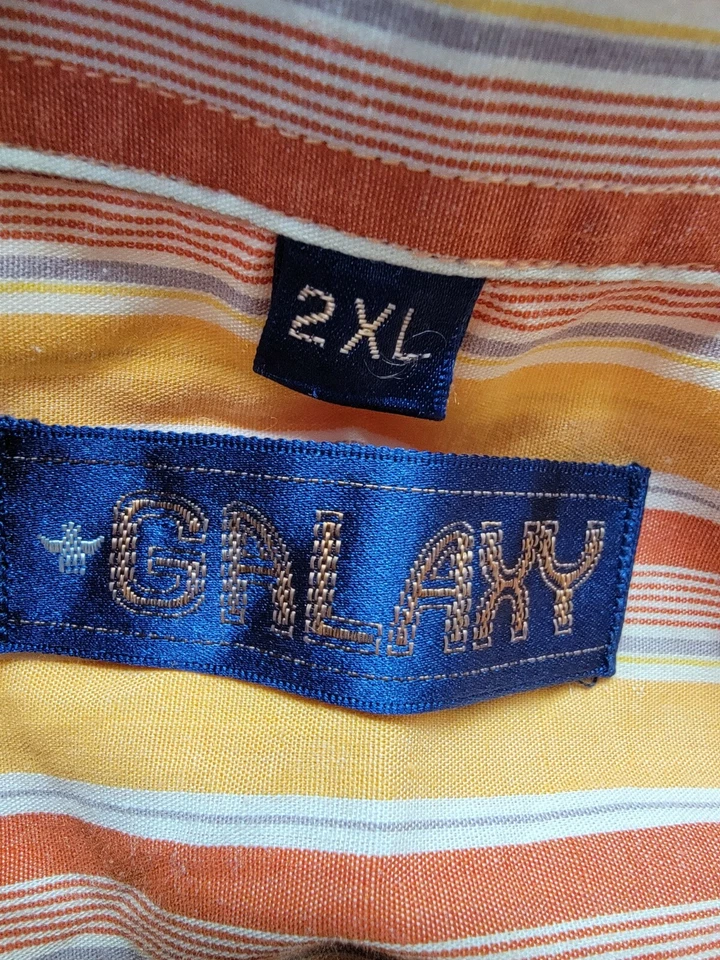 Galaxy Mens Shirt Size 2XL XXL 2X Large Orange White Purple Striped - Image 2 of 4