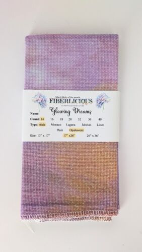 FIBERLICIOUS Hand Dyed 14 ct OPALESCENT AIDA cross stitch fabric LILAC/ORANGE