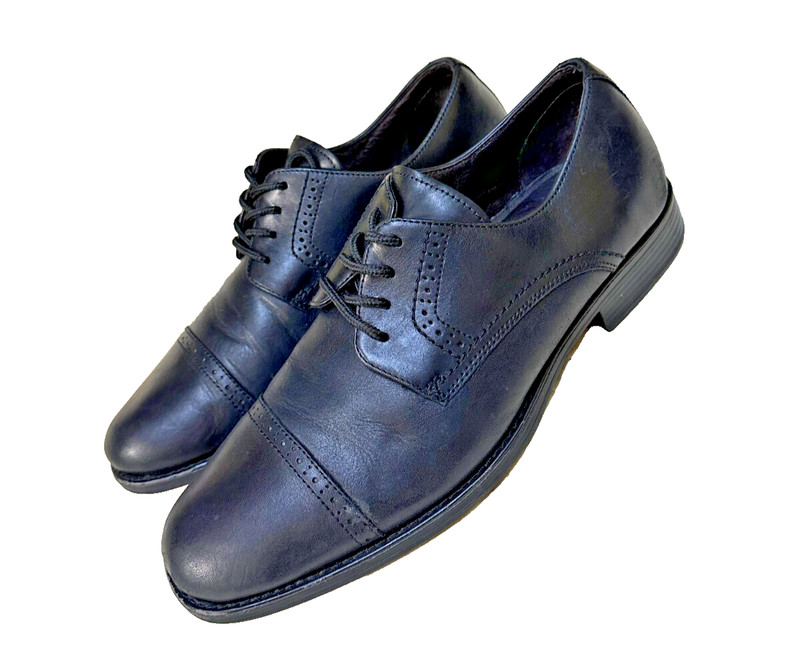 Johnston Murphy Mens Oxford Cap Toe Black Leather Dress Shoes Men Size 10
