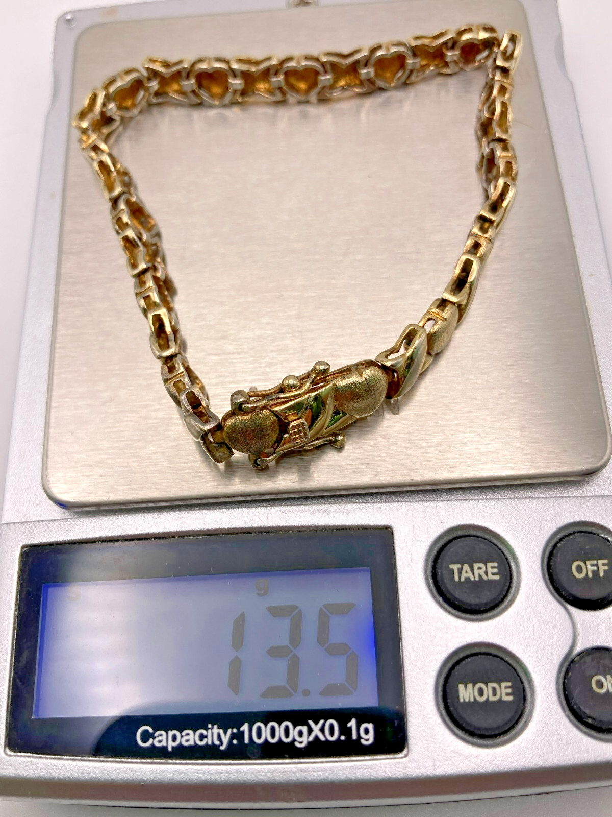 Sterling Silver Hearts Hugs & Kisses Bracelet Signed FAS 925 Gold Vermeil 7"