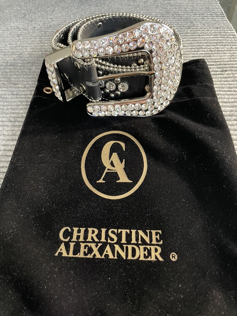 Christine Alexander Black Crystal Leather Belt Cross Bling NWOT Christine Alexander Black Crystal Leather Belt Cross Bling NWOT