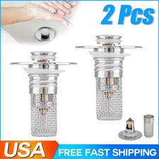 2X Bathroom Sink Stopper Hair Catcher Bounce Pop-Up Drain Plug Sink Drain Filter