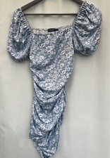 Blue White Floral Ruched Sides Dress Size 10 Polyester Blend