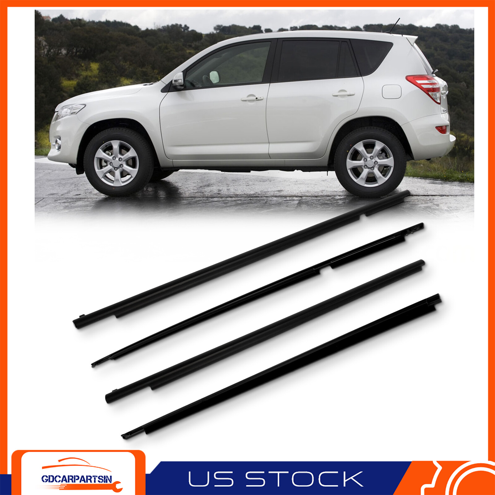 4 Weatherproof Window Moulding Seal Strips for 2009-2012 Toyota RAV4