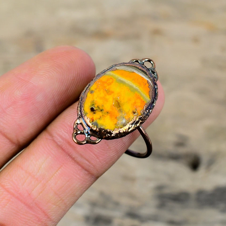 Regalo Electroformado Anillo Ajustable Tamaño Ajustable Cobre Abejorro Jaspe Foto 4 de 4