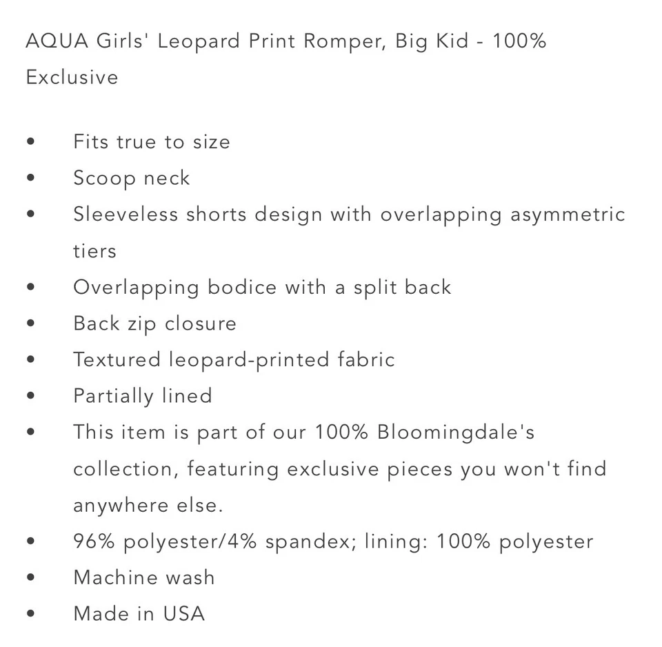 Aqua девочек леопард печать Детский комбинезон большой детский размер M (10 лет) сделано в США - Изображение 3 из 3