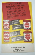 Vintage NOS KENDALL MOTOR OIL Shenandoah IA Gas Station Advertising Post Card