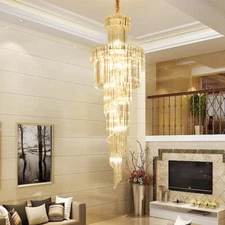 Modern creative LED K9 transparent crystal chandelier villa staircase lighting G