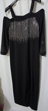 Shein Womens Plus Off-Shoulder Black Rhinestone Dress w/ Front Slit Sz 4XL (20)