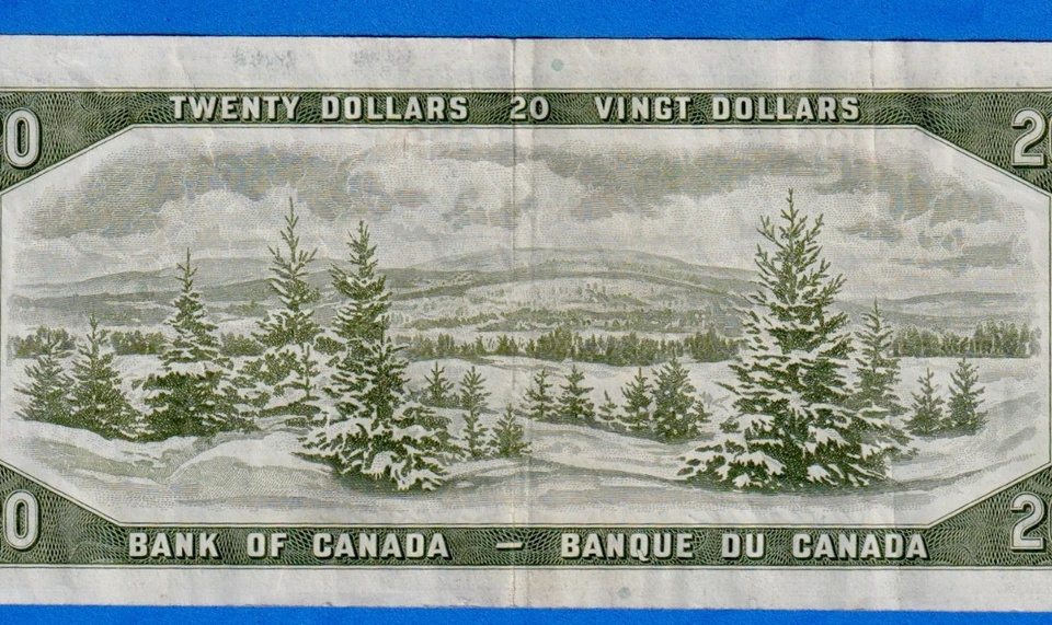 CANADA $20 1954 BC-33b / P-70b  QE II Circulated DEVIL'S FACE 👿   D/E 9309154 - Image 4 of 4