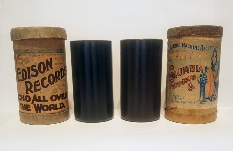 1 COLUMBIA BROWN WAX CYLINDER & 1 BLACK WAX ,LEN SPENCER,  COLLINS & HARLAN.
