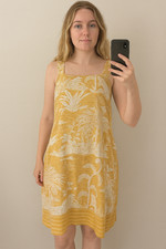Next Yellow White Tropical Linen Blend Sleeveless Shift Sundress UK 10