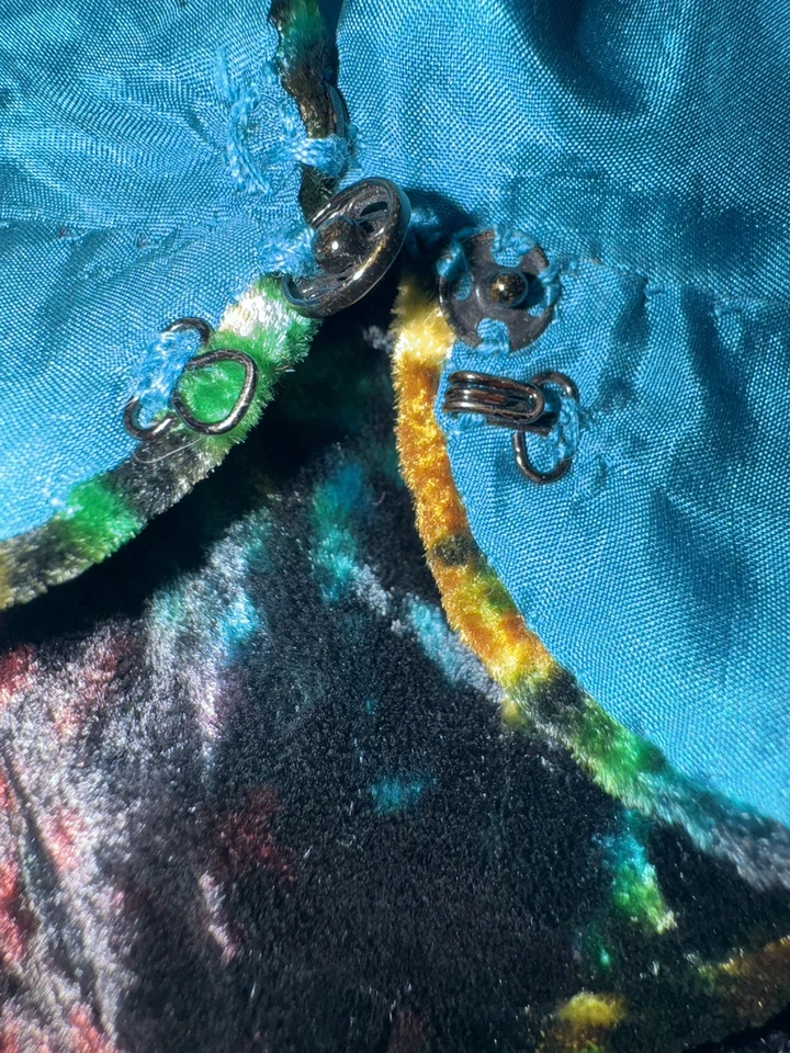 VTG 1950s Women’s Chinese Inspired Maxi Dress Psychedelic crushed velvet Size XS - Image 4 of 4