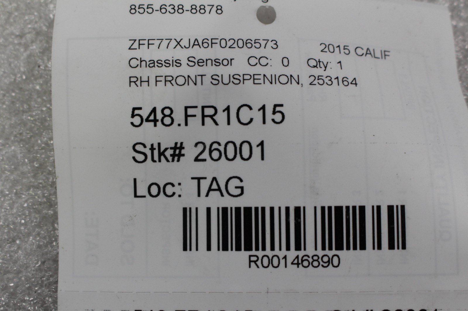 Ferrari California, FF, RH, Right, Front Motion Sensor, Used, P/N 253164