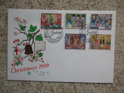 1986 CHRISTMAS STUART FIRST DAY COVER, CHRISTMAS GREETINGS, FOLKESTONE H/S