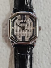 Classic Croton LADIES Watch PRISM CRYSTAL Black Leather Strap NEW BATTERY