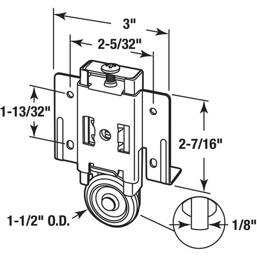 N 7404 Mirror Closet Door Roller Assembly 11/2 Inch Convex Wheel - Picture 2 of 2