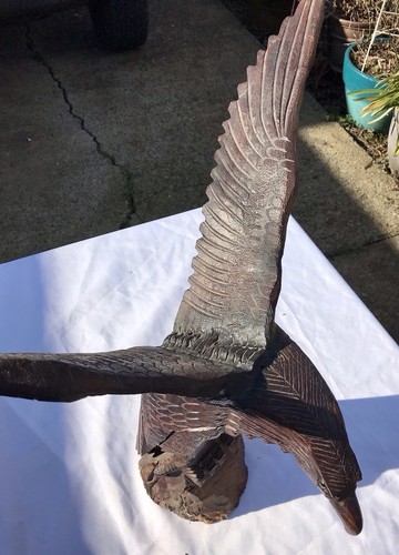 Vtg Hand Carved Wood American Bald Eagle Sculpture Statue Carving 20” 25” OOAK - Picture 18 of 24