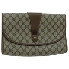 GUCCI GG Supreme Web Sherry Line Clutch Bag PVC Beige Red 89 01 031 Auth ep6161