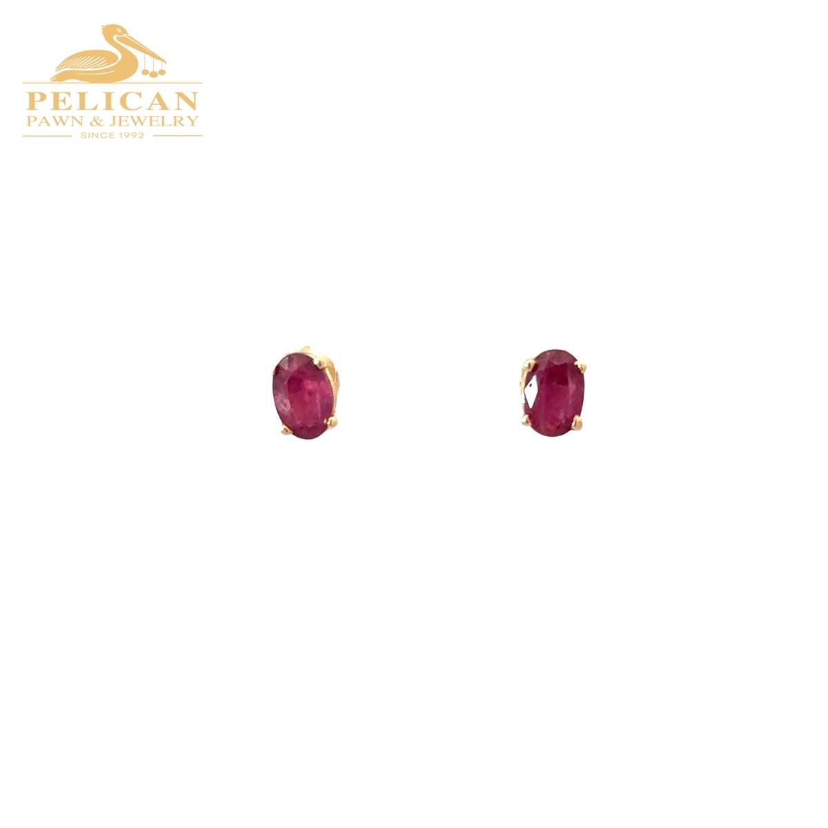 Ruby Oval Solitaire Stud Earrings 10K Yellow Gold… - image 1