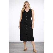 Universal Standard V Neck Button Midi Dress Black Womens Large Univ Stan Size XS