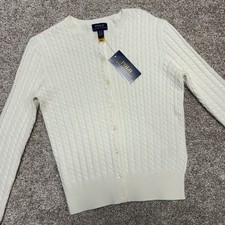 NWT Polo Ralph Lauren Cable Knit Cardigan Sweater YOUTH Size Large 12-14 White