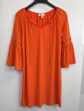 Michael Kors Women's Size S Poppy Orange 3/4 Lace Bell Sleeve Shift Dress
