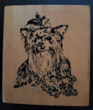 EMBOSSING ARTS Yorkshire Terrier with Bow Wood Mount Stamp Yorkie