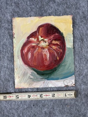 Original oil Painting of Tomato On Paper 5x6  artist Keith Chrapliwy 2007