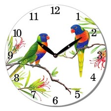 NEW 28.8cm Round MDF Wall Clock Bird Rainbow Lorikeet Home Decor