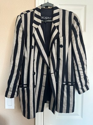 Escada Margaretha Ley Vintage Striped Linen Blazer Black/Grey shimmer Size 38