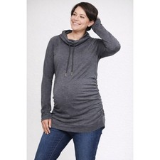 Isabel Maternity Cowl Neck Sweatshirt Medium Charcoal Ruched Pregnancy Top