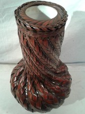 Japan,Thaisho/Showa Ikebana Vase,Bambusgeflecht,Keramikeinsatz weiß,H28xDm16,5