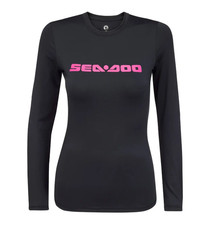 New OEM Sea-Doo Ladies Black Signature Long Sleeve Rashguard, Large - 4544650990