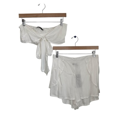 Nasty Gal Tied To The Bar Bandeau Top Short Set Sz US 8 White