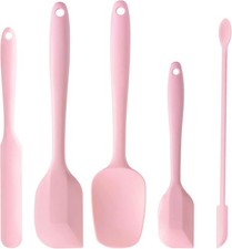 5 Piece Pink Silicone Spatula Set, Heat Resistant Rubber Spatulas Set, Silicone