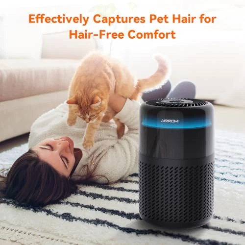 Compact Black HEPA Air Purifier for Bedroom, Covers 549 Ft², Ultra-Quiet Operation