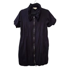 Vintage Topin Zip Long Jacket Mini Dress Women S Navy Lagenlook Drawstring Waist