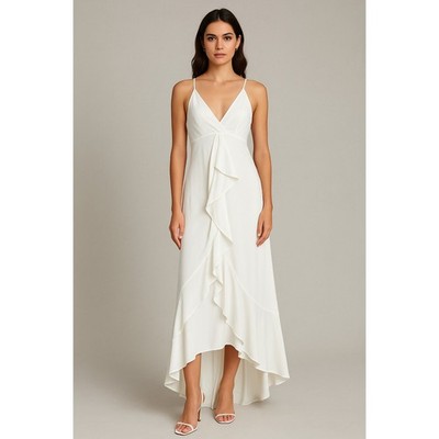 Jay Godfrey Dress Womens 2 White Elsie Faux Wrap Ruffle Slip Maxi Gown Bridal
