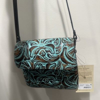 Patricia Nash NWT BALLURI CROSSBODY BAG Tooled Turquoise Leather  MSRP $149