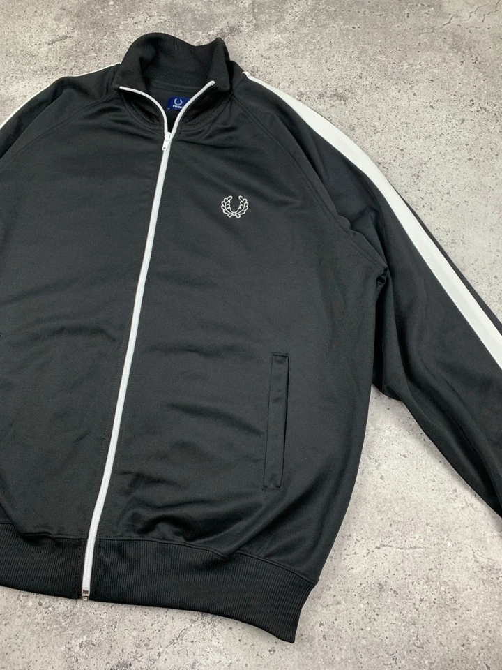 Fred Perry Track Jacket Black with White Stripe Men's Size L - Image 2 of 4