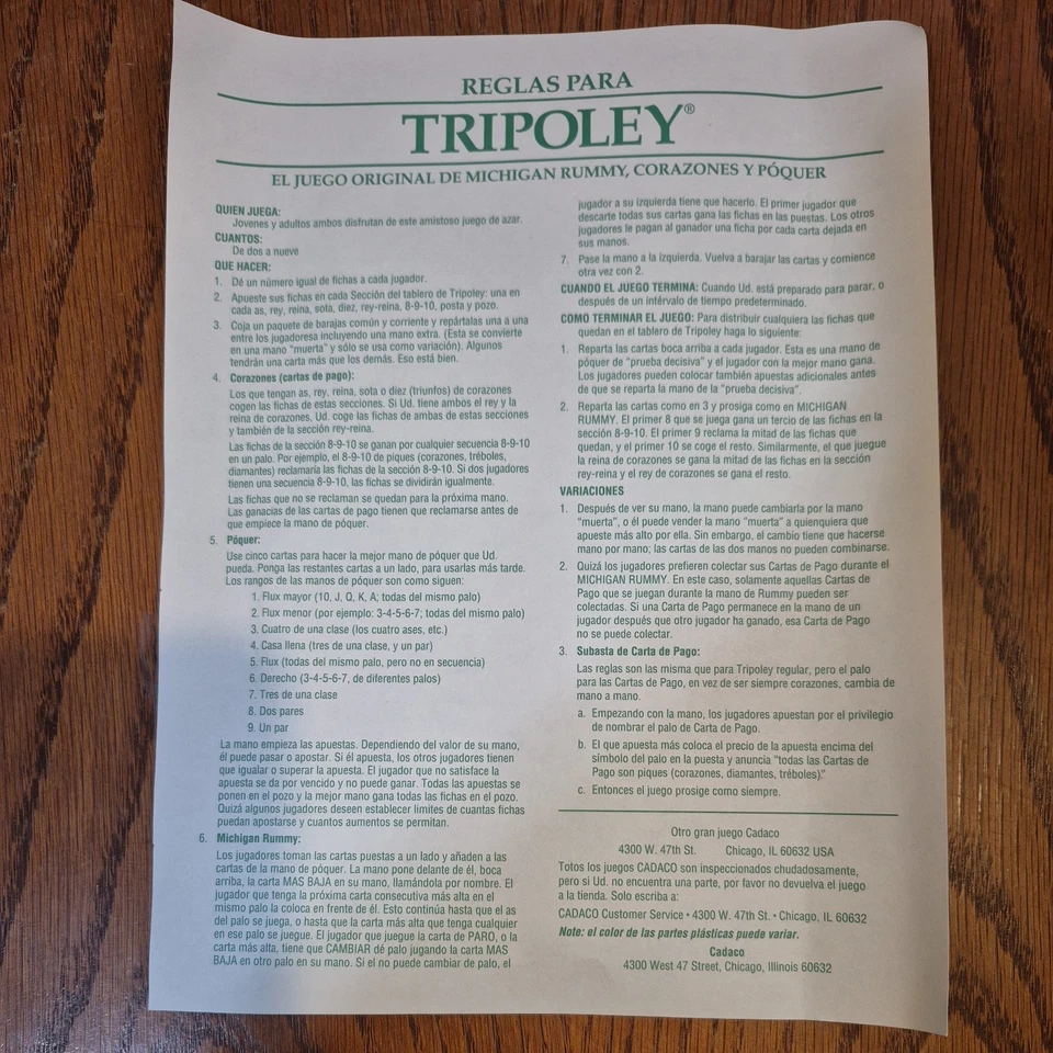 VINTAGE Tripoley Classic Original COMPLETE Cadaco 1998 Cards Poker Hearts Rummy - Image 2 of 4