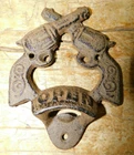 Cast Iron DOUBLE PISTOL Bottle Opener Wall Mount Bar Kitchen GUN Beer Soda TEXAS
