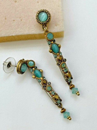 Elegantes pendientes de barra larga, elegante ojo de gato + cristal Swarovski en oro 24K - Imagen 3 de 4