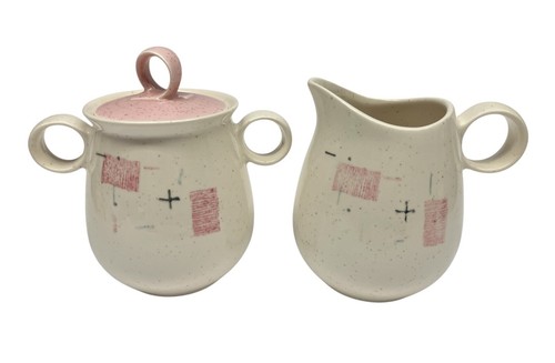Vernonware Tickled Pink Sugar Bowl And Creamer Set MCM USA 50s Metlox Pottery